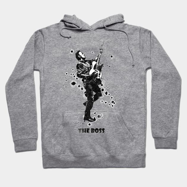 Bruce Springsteen The Boss Watercolor Splatter Black and White 08 Hoodie by SPJE Illustration Photography